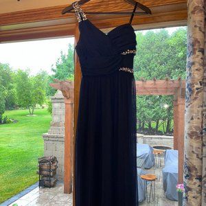 Navy Blue One Shoulder Prom Dress